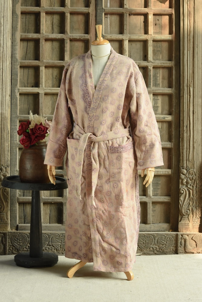 Ekaurr BIGDI The Eco Stitch Robe cotton open robe handcrafted from eco-conscious upcycled fabrics with visible hand-stitch surface detailing, artisan slow fashion layering piece for conscious women from the BIGDI collection