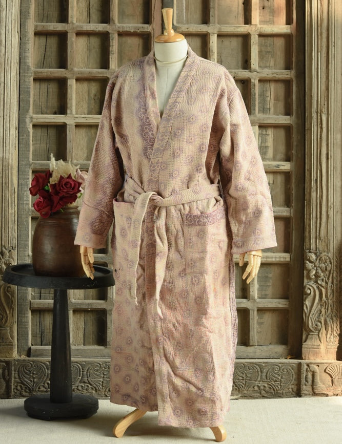 Ekaurr BIGDI The Eco Stitch Robe cotton open robe handcrafted from eco-conscious upcycled fabrics with visible hand-stitch surface detailing, artisan slow fashion layering piece for conscious women from the BIGDI collection
