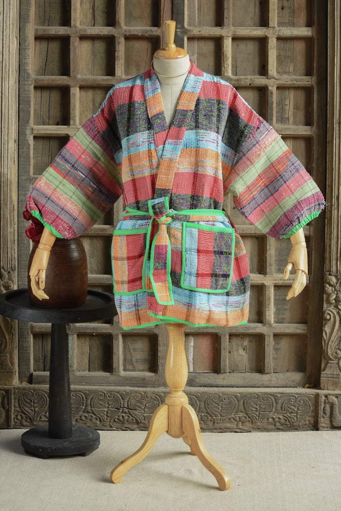 Ekaurr BIGDI The Handwoven Saga Robe cotton open robe with a richly handwoven or woven-textile surface celebrating the saga of Indian handloom craft, artisan slow fashion layering piece for women from the BIGDI collection