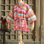 Ekaurr BIGDI The Kaleido Kantha Robe cotton open robe in a kaleidoscopic kantha stitch patchwork of jewel-toned folk fabric panels, artisan slow fashion layering piece for women from the BIGDI Blazers Coats and Robes collection