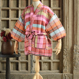 Ekaurr BIGDI The Kaleido Kantha Robe cotton open robe in a kaleidoscopic kantha stitch patchwork of jewel-toned folk fabric panels, artisan slow fashion layering piece for women from the BIGDI Blazers Coats and Robes collection