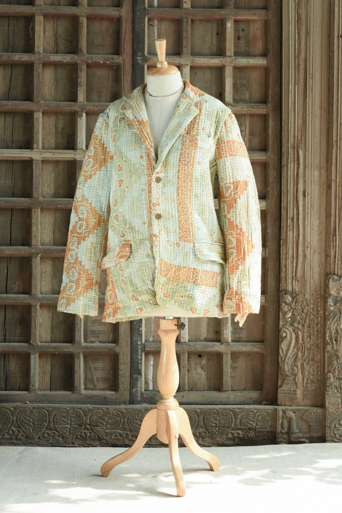 Ekaurr The Legacy Thread Blazer handcrafted artisan blazer in heritage kantha or upcycled fabric with a legacy thread embroidered or stitched surface, slow fashion statement outerwear for conscious women's styling