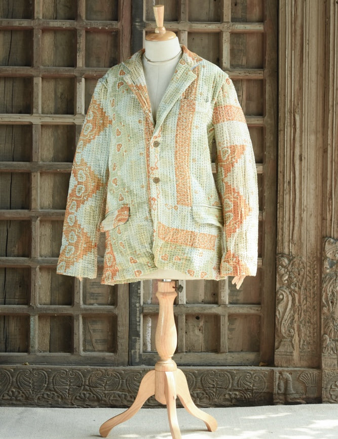 Ekaurr The Legacy Thread Blazer handcrafted artisan blazer in heritage kantha or upcycled fabric with a legacy thread embroidered or stitched surface, slow fashion statement outerwear for conscious women's styling