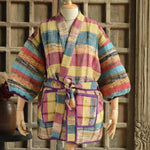 Ekaurr BIGDI The Prism Robe cotton open robe with a prismatic spectrum of colour panels in a flowing relaxed drape, artisan slow fashion layering piece for women from the BIGDI Blazers Coats and Robes collection