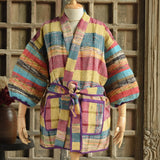 Ekaurr BIGDI The Prism Robe cotton open robe with a prismatic spectrum of colour panels in a flowing relaxed drape, artisan slow fashion layering piece for women from the BIGDI Blazers Coats and Robes collection