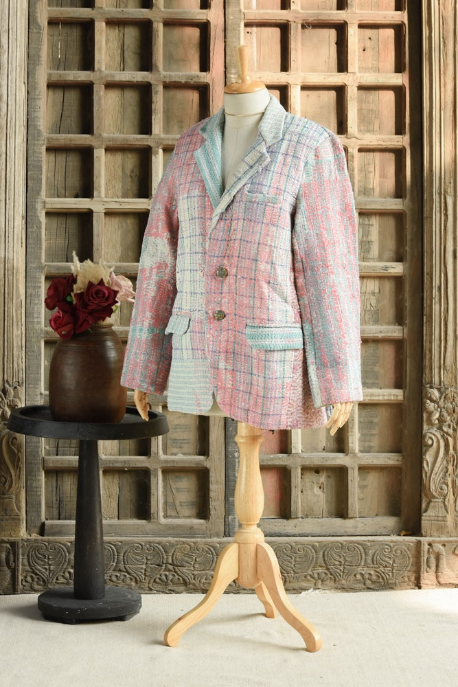 Ekaurr BIGDI The Recrafted Edit Blazer handcrafted blazer built from recrafted upcycled textiles in a curated editorial composition, artisan slow fashion statement outerwear for conscious women celebrating Indian craft