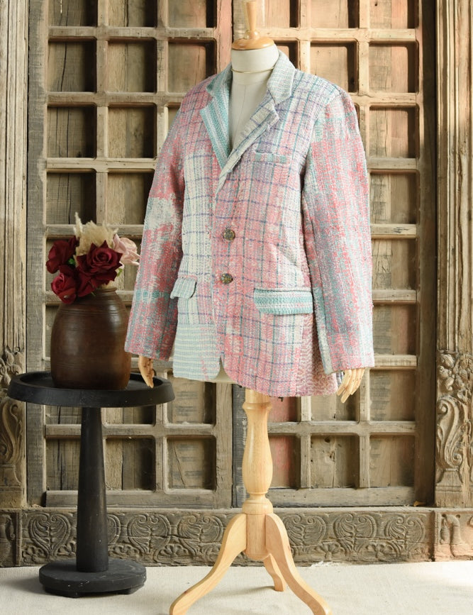 Ekaurr BIGDI The Recrafted Edit Blazer handcrafted blazer built from recrafted upcycled textiles in a curated editorial composition, artisan slow fashion statement outerwear for conscious women celebrating Indian craft