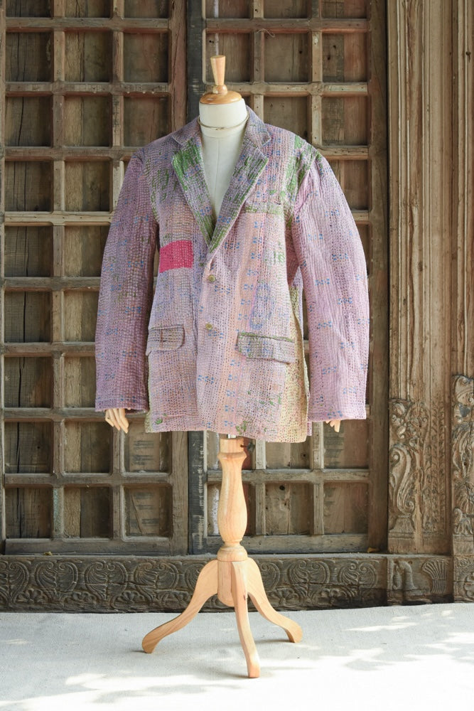 Ekaurr BIGDI The Slow Stitch Blazer handcrafted blazer celebrating visible hand-stitching in the slow fashion tradition with a folk kantha or embroidered surface, artisan conscious outerwear for women from the BIGDI collection