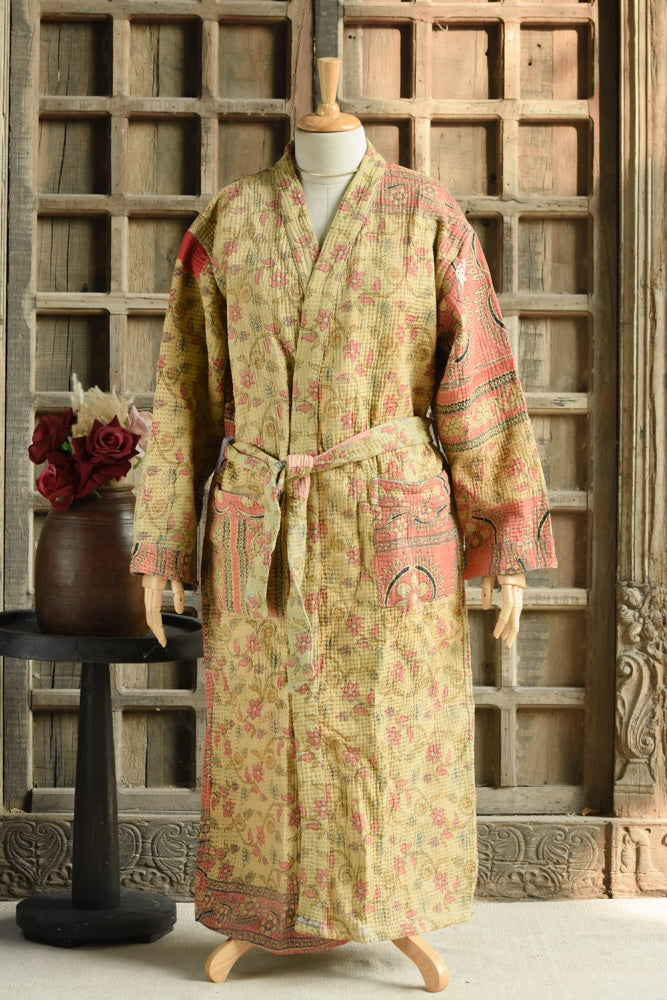 Ekaurr BIGDI The Textural Story Robe cotton open robe with richly layered tactile textile surface in earthy patchwork or woven tones, artisan slow fashion layering piece for women from the BIGDI Blazers Coats and Robes collection