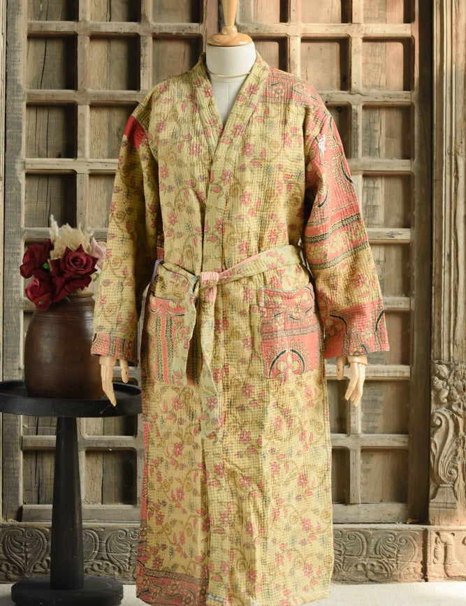 Ekaurr BIGDI The Textural Story Robe cotton open robe with richly layered tactile textile surface in earthy patchwork or woven tones, artisan slow fashion layering piece for women from the BIGDI Blazers Coats and Robes collection