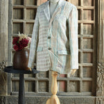 Ekaurr BIGDI The Threaded Stories Blazer handcrafted blazer with a kantha or layered thread narrative surface in multicolour folk textile panels, artisan slow fashion statement outerwear for women from the BIGDI collection