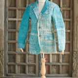 Ekaurr BIGDI The Tidal Aqua Blazer cotton quilted blazer in ocean-inspired tidal aqua tones with a fluid structured form, artisan slow fashion outerwear for women from the BIGDI Blazers Coats and Robes collection