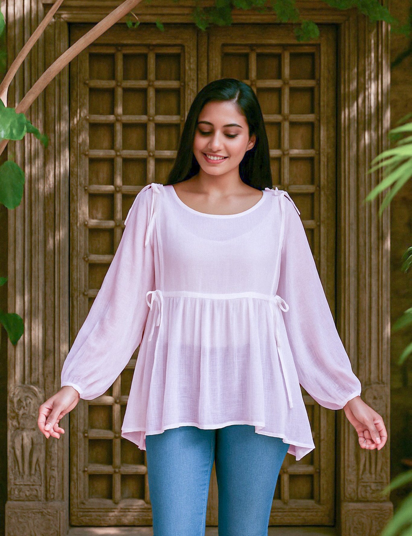 Ekaurr BIGDI Veda Flow Cotton Top finest cotton summer top with a fluid flowing silhouette and soft Veda-inspired pastel tone, artisan slow fashion top for women from the BIGDI summer pastel collection