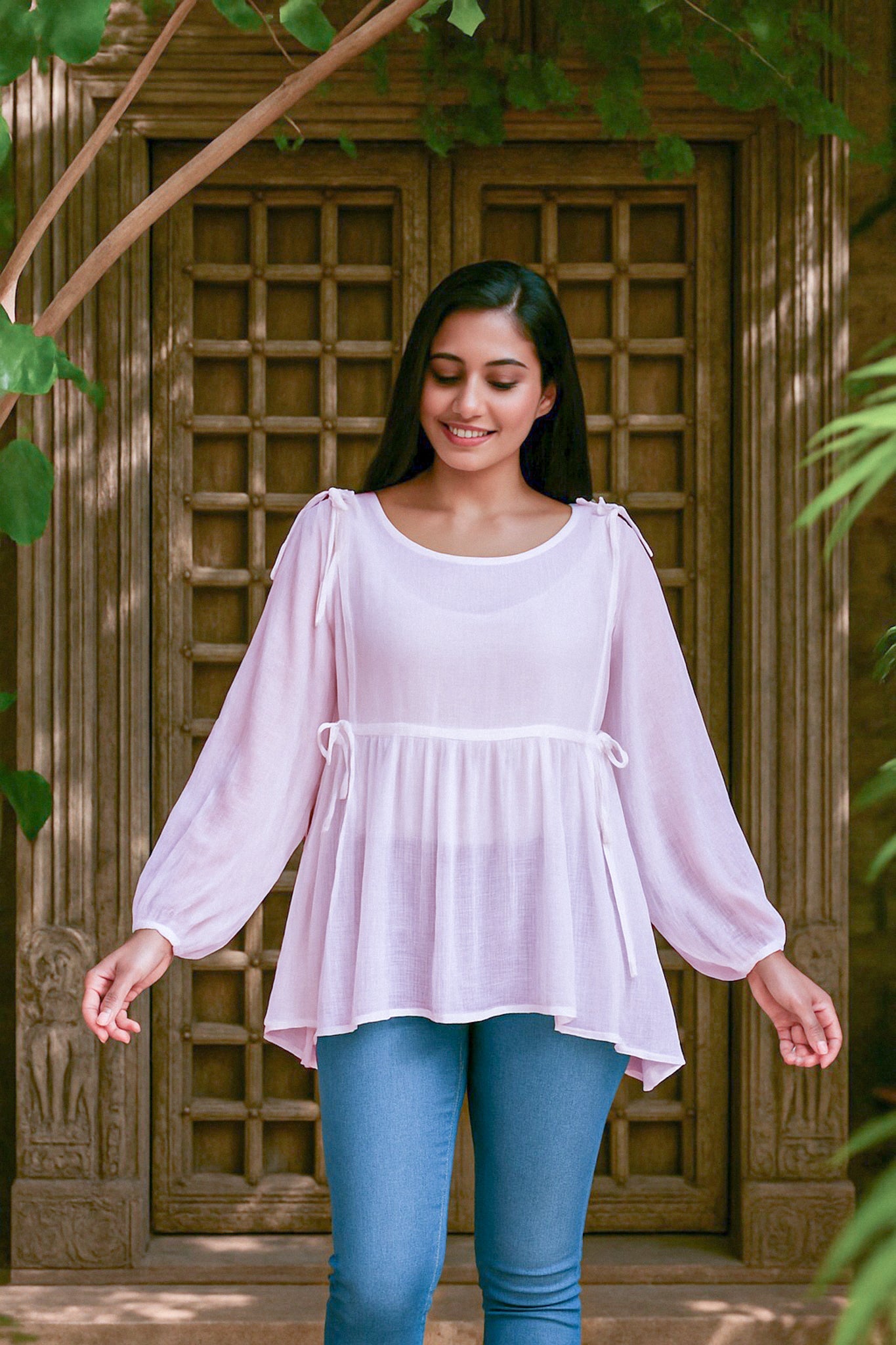 Ekaurr BIGDI Veda Flow Cotton Top finest cotton summer top with a fluid flowing silhouette and soft Veda-inspired pastel tone, artisan slow fashion top for women from the BIGDI summer pastel collection