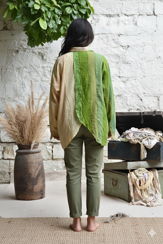 Ekaurr Verdant Divide Shirt handcrafted artisan shirt in botanical green with a divided colour-block or print composition, slow fashion wearable for conscious women's everyday styling