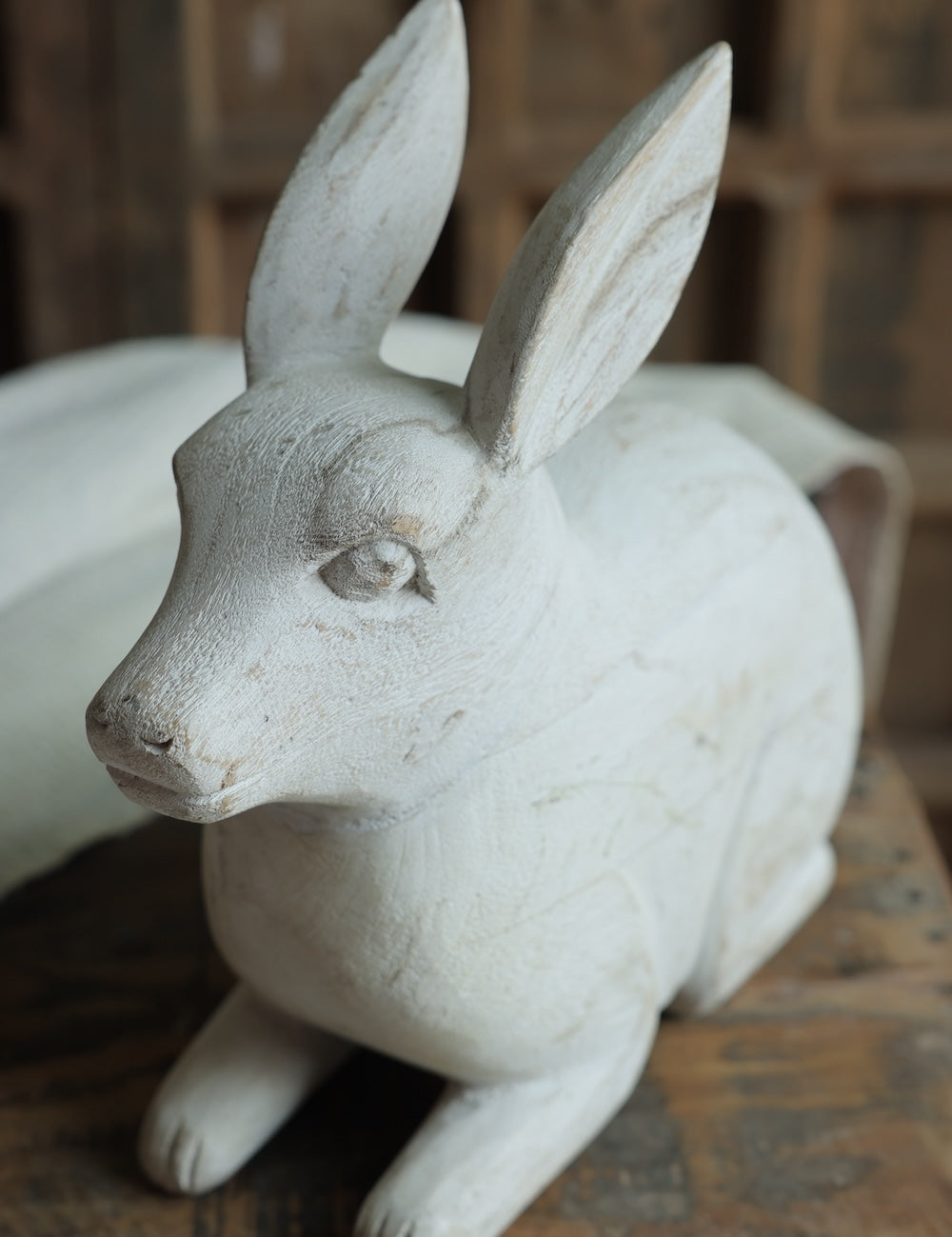 Ekaurr Whitewashed Wooden Rabbit handcrafted reclaimed wood rabbit figurine with a soft whitewashed finish, rustic artisan animal home decor for shelves gifting and seasonal styling